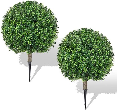 25.6" Artificial Lavender Topiary Ball Plants, 2 Pack Faux Bushes with Spike – UV Resistant & Fade Resistant Artificial Shrubs, Fake Evergreen Trees for Indoor Outdoor Front Porch Garden in Saudi Arabia