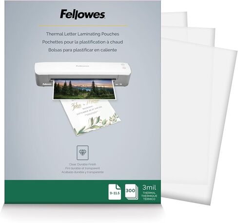 Fellowes Thermal Clear Laminating Pouches, Letter Size Sheets, 3 Mil, 200pk | Premium Protection, Dry-Erase Friendly, Perfect for Classroom School Supplies & Projects, For Use with All Thermal Laminators in Kuwait