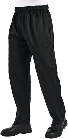 Men's 3-Pack Chef Pants - Lightweight Elastic Waist Work Pants for Kitchen & Restaurant in Kuwait