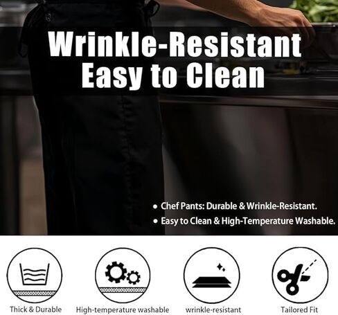 Men's 3-Pack Chef Pants - Lightweight Elastic Waist Work Pants for Kitchen & Restaurant in Kuwait