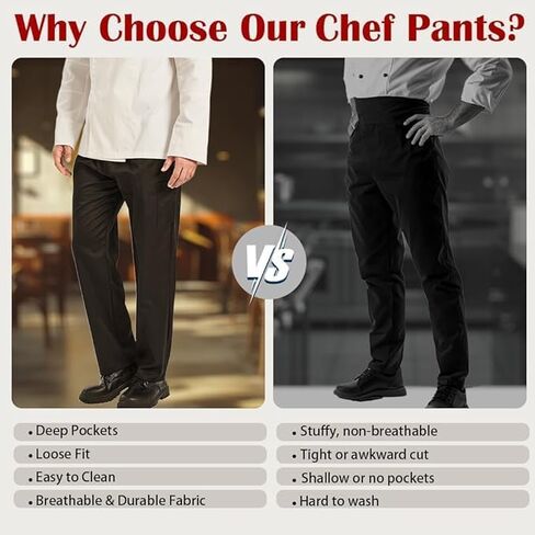 Men's 3-Pack Chef Pants - Lightweight Elastic Waist Work Pants for Kitchen & Restaurant in Kuwait