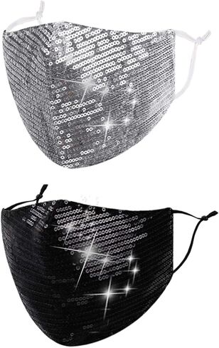 2 PCS Sequin Face Mask مع جيب المرشح ، حلقات الأذن القابلة للتعديل ، قناع تنكر للنساء in Saudi Arabia