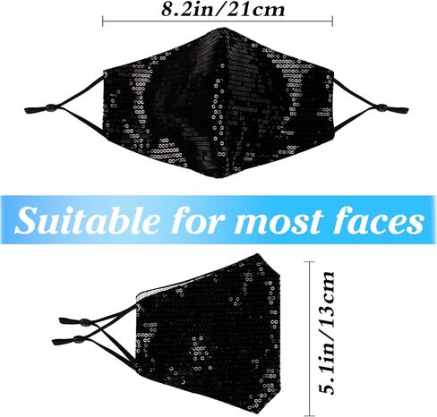 2 PCS Sequin Face Mask مع جيب المرشح ، حلقات الأذن القابلة للتعديل ، قناع تنكر للنساء in Saudi Arabia
