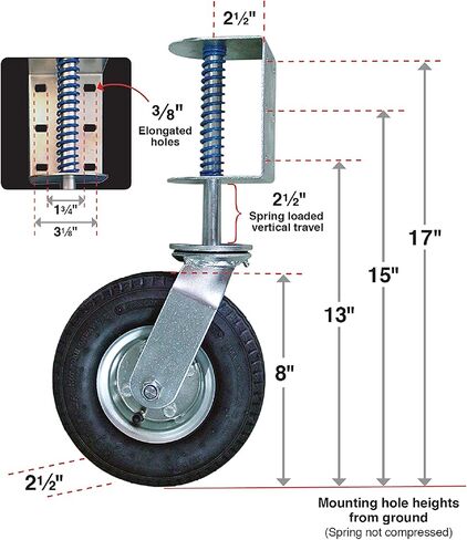 Shepherd Hardware 9798 8-Inch Pneumatic Spring-Loaded Gate Caster, 200-lb Load Capacity and Universal Mount,Black in Saudi Arabia