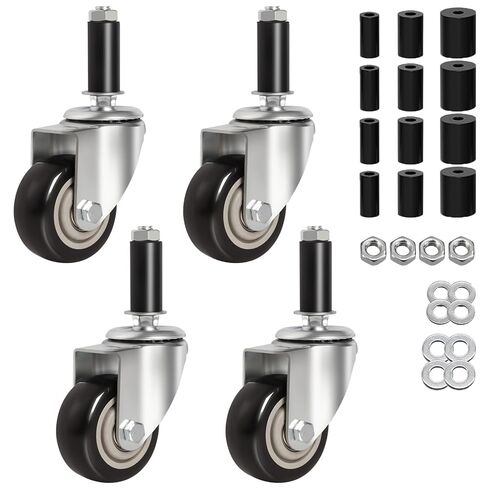 3 Inch Caster Wheels for Prep Table, Expanding Stem Casters with Dual Brake, Fit 7/8" to 1-5/8" Tube Leg Industrial Locking Wheels for Stainless Steel Table/Cart/Commercial Kitchen Appliances Leg in Kuwait
