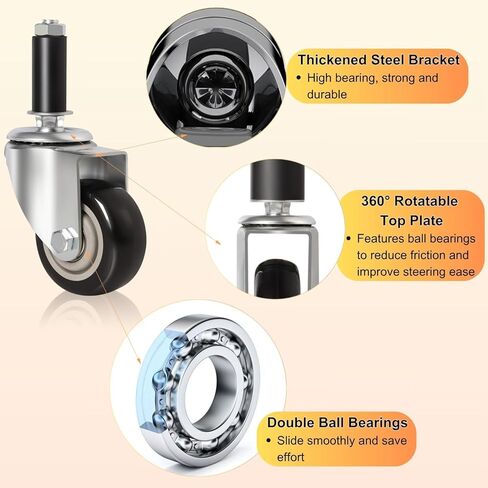 3 Inch Caster Wheels for Prep Table, Expanding Stem Casters with Dual Brake, Fit 7/8" to 1-5/8" Tube Leg Industrial Locking Wheels for Stainless Steel Table/Cart/Commercial Kitchen Appliances Leg in Kuwait