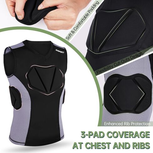 Soared Baseball Chest Protector Padded Compression Shirt Impact-Dispersing Padding Softball Football Rib Heart Sternum Guard in Kuwait