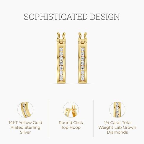 Gilded Lab-Grown Diamond Fashion Hoop Earrings, 1/4 CTTW, SI1 F Color, Sterling Silver & 14K Gold-Plated, Elegant & Ethical Jewelry for Women, Gift Box Included, Perfect for Anniversaries & Gifts in Saudi Arabia