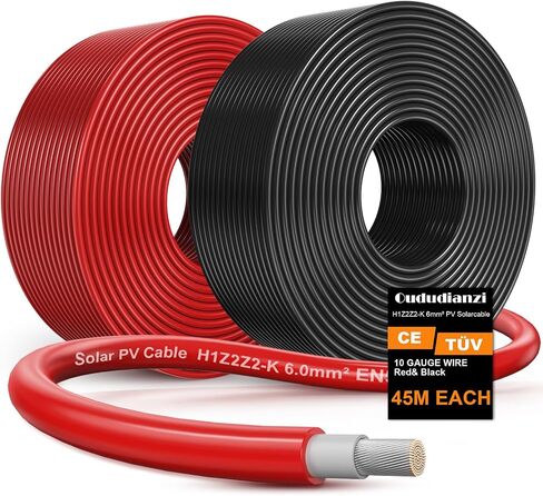 Oududianzi 2x100 Feet Solar Panel Wire, 10AWG Tinned Copper Solar Extension Cable for Photovoltaic Systems, Automotive RVs, Boats (100FT Red + 100FT Black) in Saudi Arabia