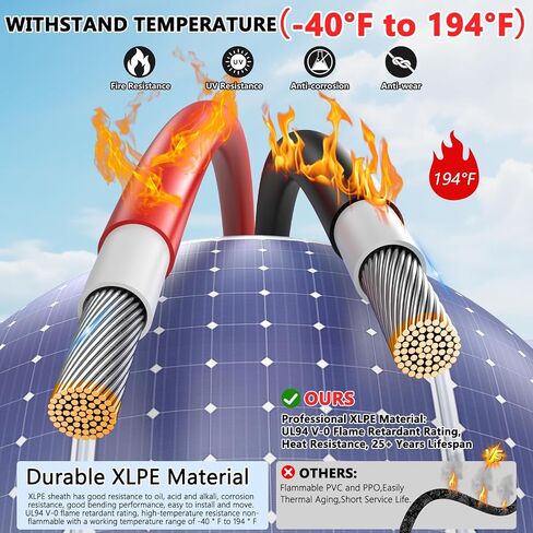 Oududianzi 2x100 Feet Solar Panel Wire, 10AWG Tinned Copper Solar Extension Cable for Photovoltaic Systems, Automotive RVs, Boats (100FT Red + 100FT Black) in Saudi Arabia