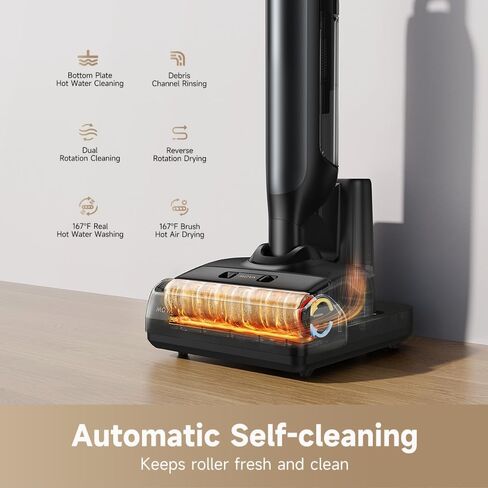 Mova X4 Pro Pro Prot Dry Cleaner ، 20000pa pacuum mop مع تشابك صفر ، ماء ساخن للتطهير من الفوضى اللزجة ، 194 ℉ تجفيف الهواء الساخن ، 180 درجة ، محطات شحن مسطحة ، شحن LED ، شاشة LED in Kuwait