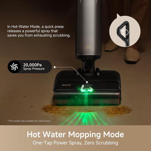 Mova X4 Pro Pro Prot Dry Cleaner ، 20000pa pacuum mop مع تشابك صفر ، ماء ساخن للتطهير من الفوضى اللزجة ، 194 ℉ تجفيف الهواء الساخن ، 180 درجة ، محطات شحن مسطحة ، شحن LED ، شاشة LED in Kuwait
