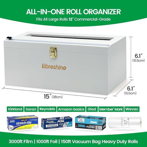 12 Inch Extra Large Foil and Plastic Wrap Organizer with Cutter, Holds 3000ft Film Rolls or 500ft-1000ft Foil Rolls, Restaurant Kitchen Foodservice Wrap Dispenser in Saudi Arabia