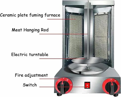 Electric Doner Kebab Machine Gyro Grill Vertical Broiler For Commercial Home Kitchen - Temperature Adjustment Switch 50-300℃ in Saudi Arabia