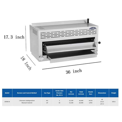 ATOSA US CookRite ATSB-36 Commercial Cheese Melter Salamander Broiler Infrared Raclette Countertop Grill Natural Gas 36-43,000 BTU in Saudi Arabia