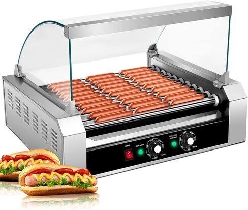 KOTEK Hot Dog Roller Machine, 18 Hot Dog and 7 Non-Stick Roller, Sausage Grill Cooker Machine with Glass Cover, Drip Tray, Dual Temperature Control for Commercial and Household Use (7 Rollers) in Kuwait