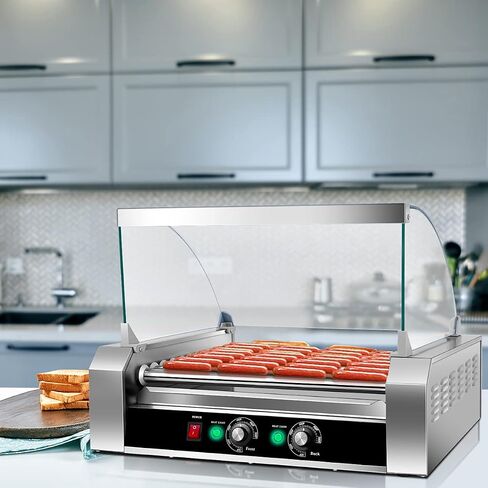 KOTEK Hot Dog Roller Machine, 18 Hot Dog and 7 Non-Stick Roller, Sausage Grill Cooker Machine with Glass Cover, Drip Tray, Dual Temperature Control for Commercial and Household Use (7 Rollers) in Kuwait