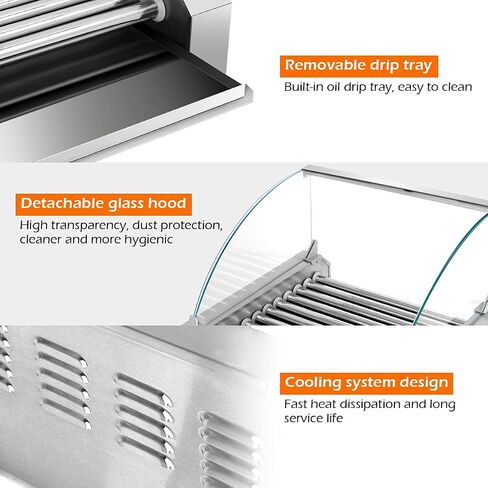 KOTEK Hot Dog Roller Machine, 18 Hot Dog and 7 Non-Stick Roller, Sausage Grill Cooker Machine with Glass Cover, Drip Tray, Dual Temperature Control for Commercial and Household Use (7 Rollers) in Kuwait