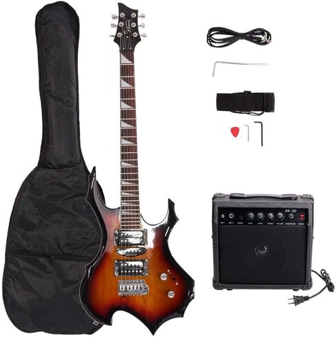 GLARRY Electric Guitar Buring Flame Design HSH Pickup for Beginner Right Hand with 20W AMP, Cable, Strap, Bag, Tremolo Arm and Accessories (Red) in Kuwait