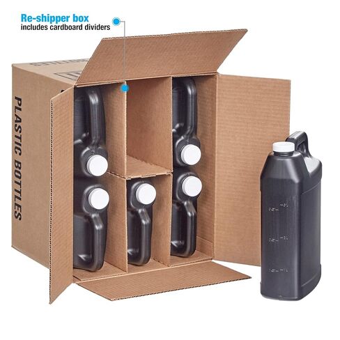 Hudson Exchange 1 Gallon (6 Pack) Large F-Style Plastic Jug Container Bottle with Cap, Food Grade BPA Free HDPE, Black, (1003+1106-3) in Kuwait