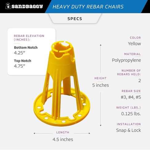 Sandbaggy Plastic Rebar Support Chairs - Elevates #3 to #5 Rebar 4-1/4" or 4-3/4" - Concrete Chair and Steel Wire Mesh (500, 4.25" - 4.75") in Saudi Arabia