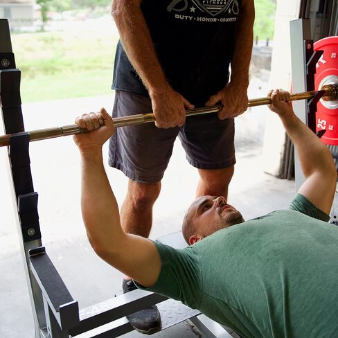 Valor Fitness Olympic Bench Press Station مع رف القرفصاء - أذرع نصاب قابلة للتعديل ، وصيد السلامة ، وتخزين الألواح - سعة 500 رطل للتدريب على قوة الصالة الرياضية المنزلية in Saudi Arabia