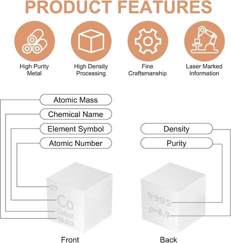 مكعب Uxcell Cobalt ، 1 بوصة مكعبات المكعبات المعدنية المكعبات المعدنية عالية الكثافة لعناصر كيميائية لتطبيق تجربة تعليم العلوم ، الفضة in Kuwait