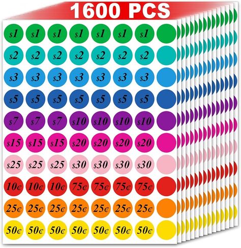 1600 PCS 3/4 "Misofuki Garage Sale Sale ملصقات أسعار ملصقات لطالب الفصل الدراسي ، 10 ألوان ملصقات أسعار بيع الفناء للزخارف المنزلية ، ملصقات ترميز الألوان الدائرية ، دائرة نقط in Kuwait