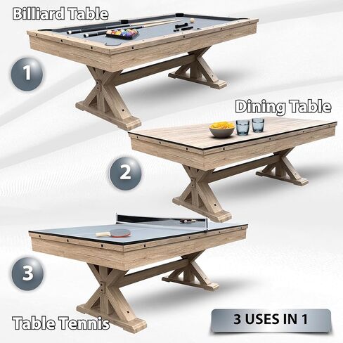 7 FT 3 in 1 Multi Game Pool Table with Dining Top Ping Pong Table Combo, Includes Pool Table Accessories and Tennis Paddles. in Kuwait