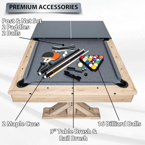 7 FT 3 in 1 Multi Game Pool Table with Dining Top Ping Pong Table Combo, Includes Pool Table Accessories and Tennis Paddles. in Kuwait