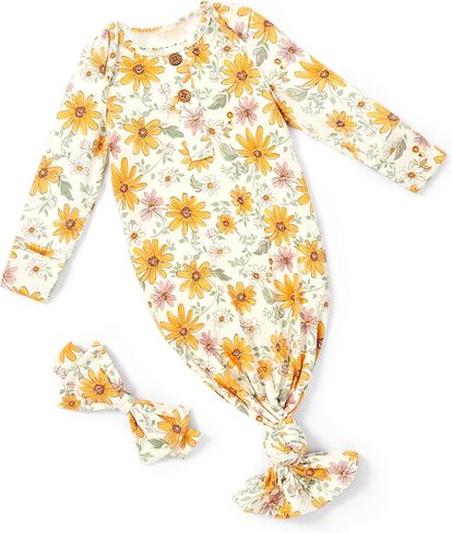 PATPAT Baby Sleeper Gown with Bamboo Viscose for Newborn Girls Boys, Knotted Nightgown with Mittens for Infant Home Coming in Saudi Arabia