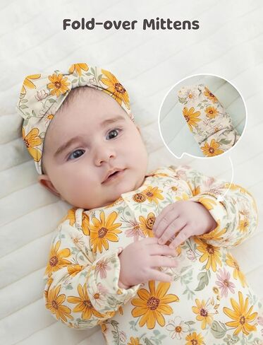 PATPAT Baby Sleeper Gown with Bamboo Viscose for Newborn Girls Boys, Knotted Nightgown with Mittens for Infant Home Coming in Saudi Arabia