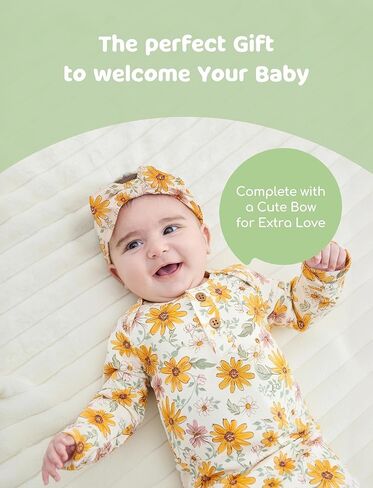 PATPAT Baby Sleeper Gown with Bamboo Viscose for Newborn Girls Boys, Knotted Nightgown with Mittens for Infant Home Coming in Saudi Arabia