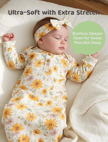 PATPAT Baby Sleeper Gown with Bamboo Viscose for Newborn Girls Boys, Knotted Nightgown with Mittens for Infant Home Coming in Saudi Arabia
