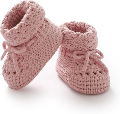 2 Pairs Baby Booties 100% Cotton Knitted Newborn First Cozy Warm Crib Shoes for Toddler Infant Boy Girl Babys Shower Gift in Saudi Arabia
