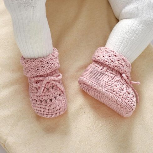 2 Pairs Baby Booties 100% Cotton Knitted Newborn First Cozy Warm Crib Shoes for Toddler Infant Boy Girl Babys Shower Gift in Saudi Arabia