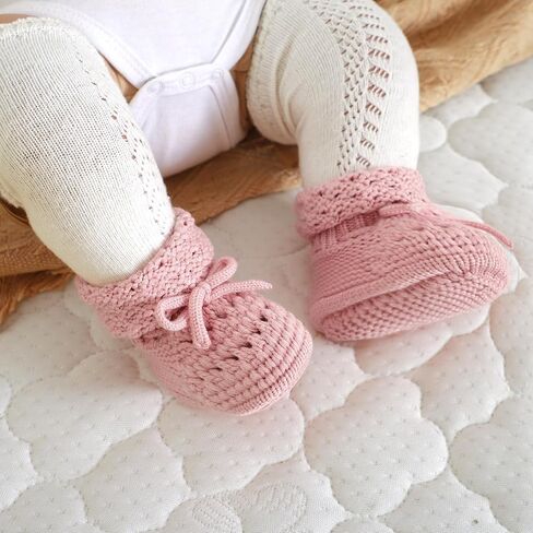 2 Pairs Baby Booties 100% Cotton Knitted Newborn First Cozy Warm Crib Shoes for Toddler Infant Boy Girl Babys Shower Gift in Saudi Arabia