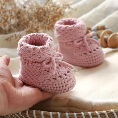 2 Pairs Baby Booties 100% Cotton Knitted Newborn First Cozy Warm Crib Shoes for Toddler Infant Boy Girl Babys Shower Gift in Saudi Arabia