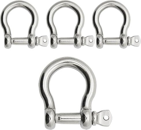 Bow Shackle Reedny 304 Stainless Steel 5/32", 1/4", 5/16",3/8", 1/2", 9/16" Heavy Duty D Ring Shackles Screw Pin Anchor Shackle for Chains Wirerope, Boat, Accessories (5/32'' 4Pcs) in Kuwait