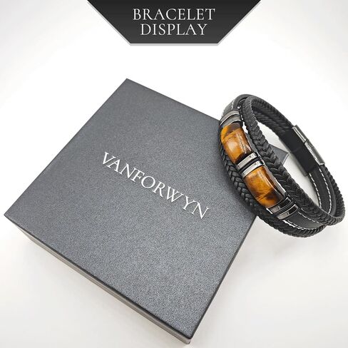 Tiger Eye Bracelet Men Leather Braided Black Wristband Natural Stone Protection Stainless Steel Bangle Gifts for Him in Saudi Arabia