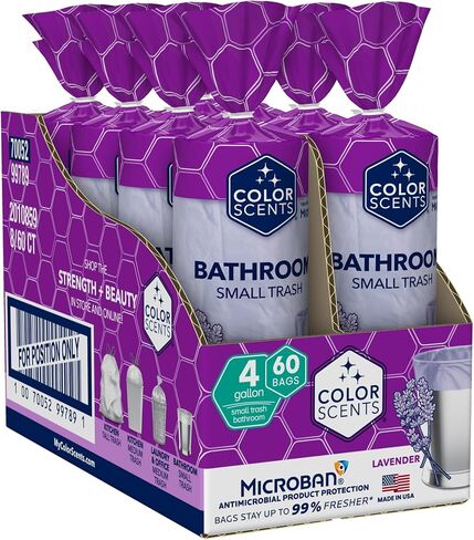 Color Scents Small Trash Bags - 4 Gallon, 480 Total Bags (8 Packs of 60 Count), Twist Tie - Lavender bag in Lavender Scent with Microban in Kuwait