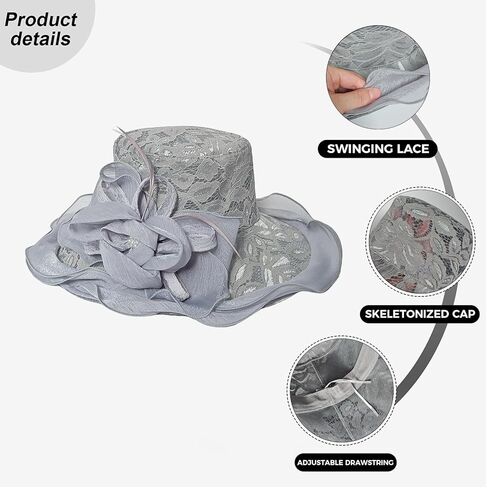 Lace Women Sun Hat, Elegant Flower Wide Brim Adjustable Flower Sun Protection Hat Foldable Summer Beach Bucket Cap in Kuwait