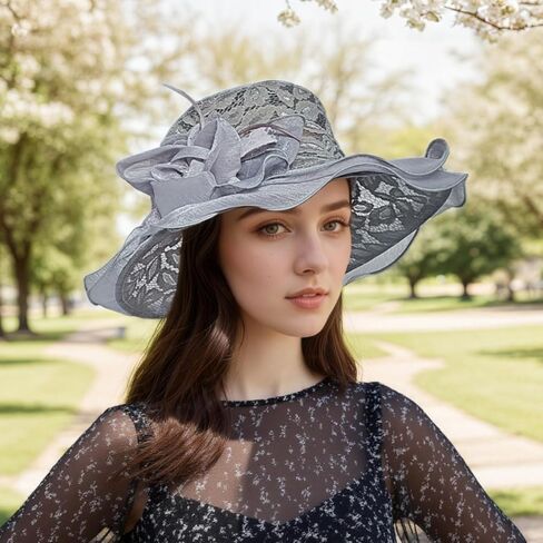 Lace Women Sun Hat, Elegant Flower Wide Brim Adjustable Flower Sun Protection Hat Foldable Summer Beach Bucket Cap in Kuwait