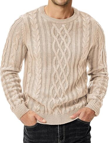 JMIERR Men's Cable Knit Pullover Sweater Casual Crewneck Long Sleeve Fisherman Knitted Sweaters in Saudi Arabia