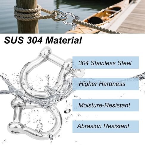 Bow Shackle Reedny 304 Stainless Steel 5/32", 1/4", 5/16",3/8", 1/2", 9/16" Heavy Duty D Ring Shackles Screw Pin Anchor Shackle for Chains Wirerope, Boat, Accessories (5/32'' 4Pcs) in Kuwait