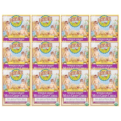 Earth's Best Organic Baby Food, Organic Whole Grain Oatmeal Baby Cereal, Non-GMO, Easily Digestible and Iron Fortified Baby Food, 8 oz Box (Pack of 12) in Saudi Arabia
