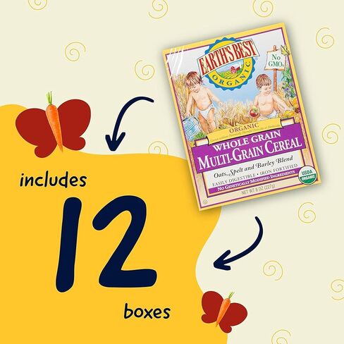 Earth's Best Organic Baby Food, Organic Whole Grain Oatmeal Baby Cereal, Non-GMO, Easily Digestible and Iron Fortified Baby Food, 8 oz Box (Pack of 12) in Saudi Arabia