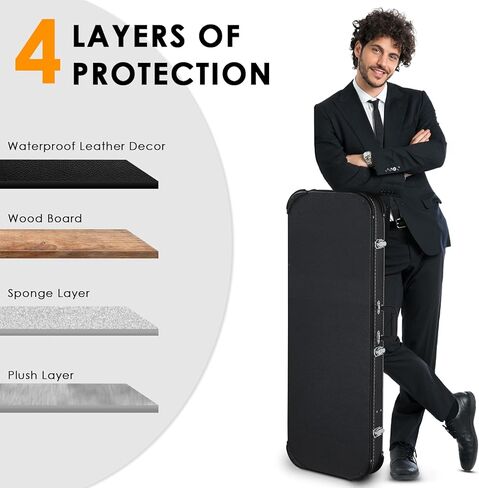 Ktaxon Electric Guitar Hard Case, Rectangle Wooden Standard 39-Inch Electric Guitars Hard-Shell Protective Carrying Case for KST/KTL/170 Model with Lock Latch Padding (Black) in Kuwait