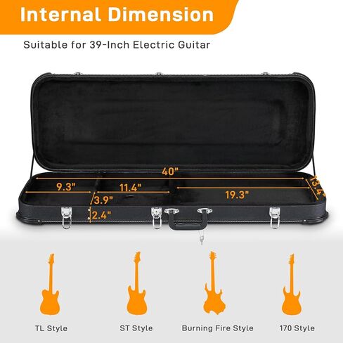 Ktaxon Electric Guitar Hard Case, Rectangle Wooden Standard 39-Inch Electric Guitars Hard-Shell Protective Carrying Case for KST/KTL/170 Model with Lock Latch Padding (Black) in Kuwait