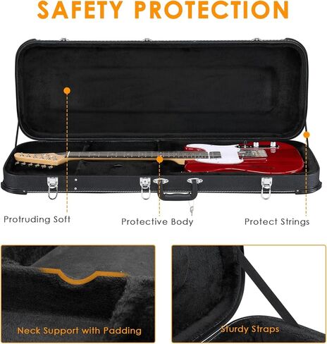 Ktaxon Electric Guitar Hard Case, Rectangle Wooden Standard 39-Inch Electric Guitars Hard-Shell Protective Carrying Case for KST/KTL/170 Model with Lock Latch Padding (Black) in Kuwait